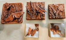 Copper Art Tiles Handmade 5.5 inch, 4 by 4inch 3 by 3 inch and 2 Broches 3 inch picture