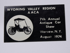 AACA Wyoming Valley Region Antique Car Show August 1974 Warsaw, NY Dash Plaque picture