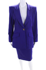 Escada Margaretha Ley Womens Button Down Skirt Suit Purple Wool Size EUR 40 picture