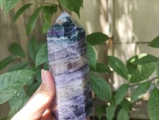 560g Natural Rare Fluorite Obelisk Quartz Crystal Healing Reiki Tower Point B147 picture