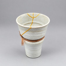 Rope Shochu Kintsugi Cup - Japanese Vintage Broken Cup Repaired with Gold picture