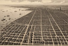 Chicago Bird's-Eye Lakefront View - 1890s Engraving - Antique Print picture