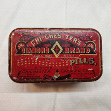 Chichesters Diamond Brand Pills Advertising Tin ca.1907  Original Red Gold Black picture
