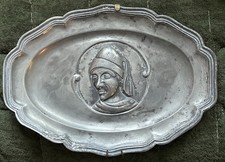 Antique 18th Century Engraved Handmade Portrait Pewter Plaque NICE PIECE  picture