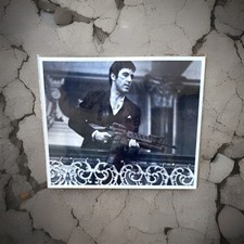 Vintage black-and-white photograph in plastic sleeve Al Pacino scarface 1980s picture