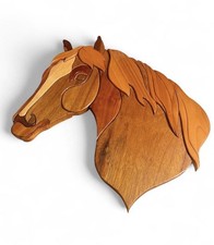 Vintage Intarsia Large Wooden Horse Head Wall Art picture