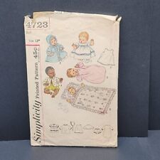1960s Vintage Simplicity Sewing Pattern 4723 18 Inch My Baby Doll Clothes picture