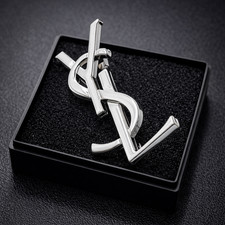 YSL Small Silver Brooch for Hat Scarf Tie Collar Lapel Pin Saint Laurent Blazer picture