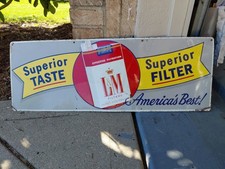 c.1950s Original Vintage L&M Cigarettes Sign Metal Embossed Superior Taste Cool picture
