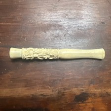 Vintage Hand-Carved fish/Asian theme ivory Cigarette Holder 3.5 inches  picture