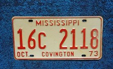 1973 Mississippi License Plate picture