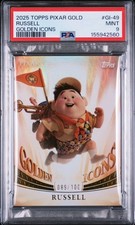 2025 RUSSELL PSA 9 DISNEY TOPPS PIXAR GOLD GOLDEN ICONS UP MOVIE #'d /100  picture