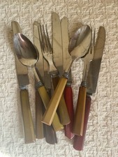 Lot Of 10 Vintage BAKELITE Silverware Assortment MCM Tested Forks Spoons Knives picture
