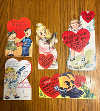 5 Vintage Valentine's Day Greeting Cards Lot - Die-Cut Valentine Cards picture