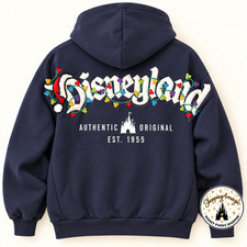Disney Parks Disneyland Logo Blue Holiday Lights Adult Zip Hoodie PREORDER picture
