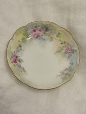 Antique Haviland Limoges France Butter Pat Hand Painted Pink Roses Gold Gilt 3