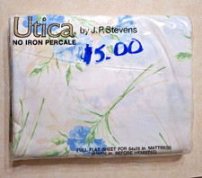 Vintage Utica JP Stevens Full Flat Sheet No Iron Percale Floral Flowers NEW NOS picture