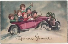 1910S HANNES PETERSEN CHILDREN CELEBRATING NEW YEAR IN THEIR AUTOMOBILE picture