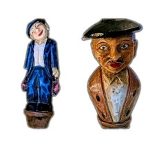 2 Vtg 1940s-50s Anri Style Wine Cork German Carved Wood Composite Bottle Stopper picture