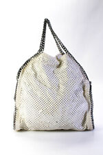 Stella McCartney Falabella Vegan Leather Fold-Over Tote Handbag White Silver picture
