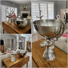 RARE & HUGE Stag Champagne Bucket Fruit Bowl Wine Nickel/Alu Cooler 33 INCHES picture