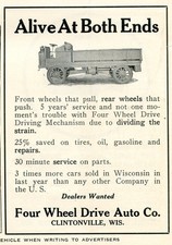 1914 FOUR WHEEL DRIVE TRUCK AD FOUR WHEEL DRIVE AUTO CO. CLINTONVILLE WISCONSIN picture