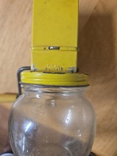 Vintage Androck Yellow Floral Hand Crank Nut Chopper Grinder Glass Jar Working picture