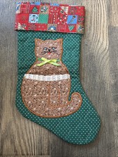 Vintage  Christmas Stocking Calico Cat Design appliqué  picture