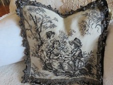 Vintage Aubusson style Needlepoint Pillow Cover Victorian Black & White Toile picture