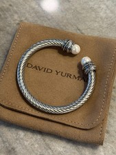 DAVID YURMAN 925 Sterling Silver 7mm Crossover Pearl  & Diamonds Bracelet Sz M picture
