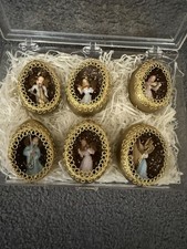 Vintage D.L. Arch Angel Musicians Egg Ornaments Set 6 Gold Diorama w/ Box picture