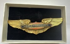 Vintage Harley Davidson 3” Gold Tone Wings Pin Brooch picture
