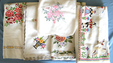 Vintage Lot of 5  Embroidered Cotton Tablecloths ~ Floral, Dancers picture