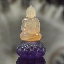 Buddha Sculpture Yellow Jade Calcite & Purple Amethyst Gemstone Carving 4.75 g picture