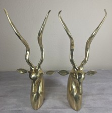 Vintage MCM BRASS Kudu Antelope Book Ends Set of 2 Gazelle Home Decor 13