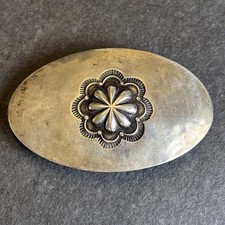 Vintage Navajo Hand Stamped Coin Silver Belt Buckle 30g 2.5” 14 picture