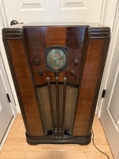 Antique 1935 Floor Console Wood Tube Sears Silvertone Model 1965 Radio Art Deco picture