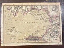 1782 Antique Map GIBRALTAR Great Siege Naval Battle Fleet Battering Ships picture
