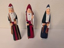 (3) Unbranded Wood Santa Figurines Set of 3 Folk Art Xmas VGC 6.75