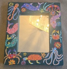hand painted Mexican folk art mirror frame signed by Joaquin Hernandez Vasquez picture