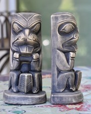 Pair Northwest Coast Style Beaver Totem Bookends 8.5