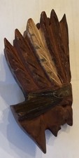 Vtg Handcarved Indian Chief In Headdress Maine Wall hanging 3.5” X 1.25” picture