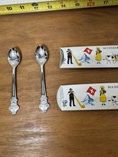 Vintage Bucherer Rolex Lucerne Switzerland Souvenir Spoons Set of 2 with Sleeves picture