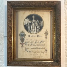 1920s Antique Framed Papal Blessing & Indulgence Document – Pope Pius XI . picture