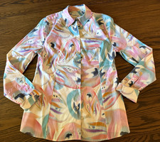 ETRO MILANO Women's Long Sleeve Pastel Abstract Print Button Down Shirt Sz 44/8 picture