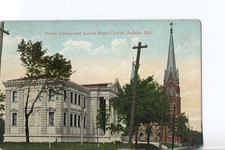 Public Library & Sacred Heart Church, Sedalia, Mo. Missouri Postcard. Undivided picture