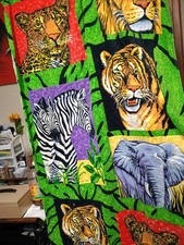 Vtg 90s Hilasal Safari Beach Towel Cotton Big Cat Tiger Leopard Elephant Zebra picture