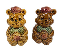 Anthropomorphic Bear Salt and Pepper Shakers Ceramic Mid Century Japan VTG #140 picture