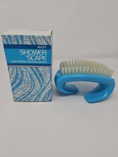 Avon SHOWER SCAPE Blue Soft Bristle Shower BODY BATH BRUSH Curved VINTAGE 1980 picture