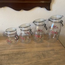 Vintage Arc France Pink Roses Swing Top Jar Set (4 Piece) Cottagecore picture